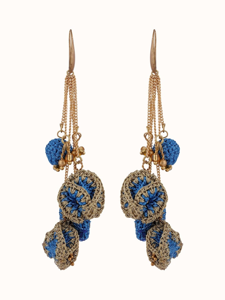 Front view of Crochet Drop Earrings showcasing delicate crochet details.
