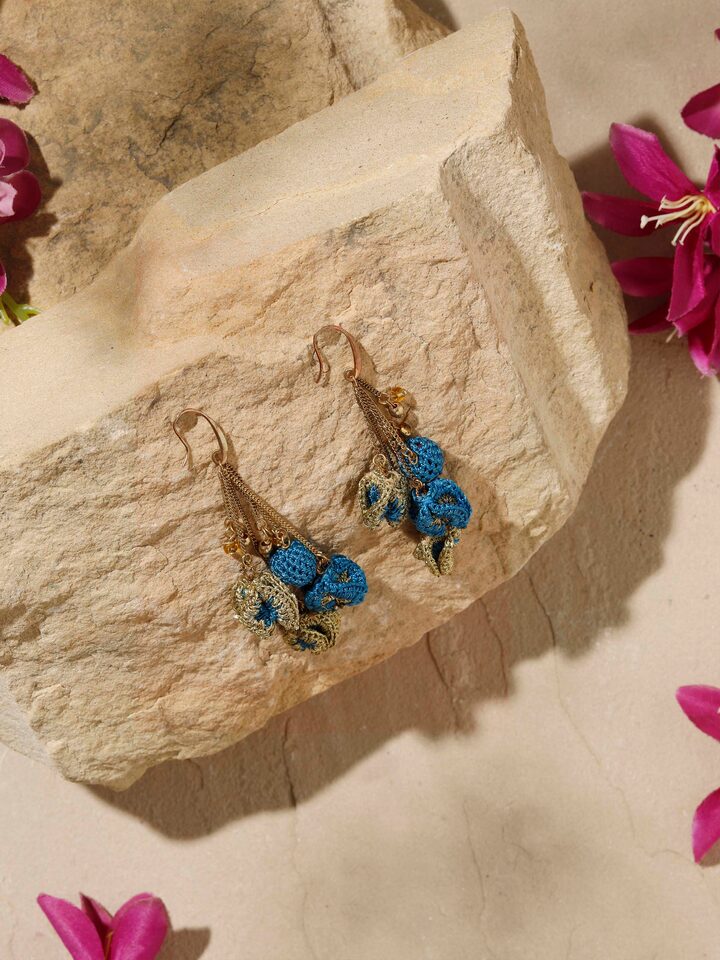 Side view of Crochet Drop Earrings showing elegant design and craftsmanship.