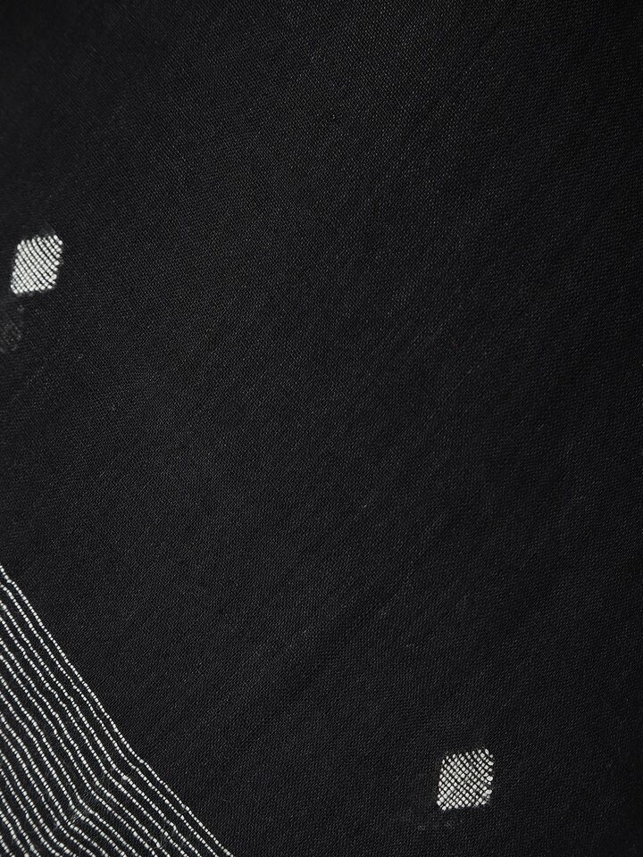 Close-up detail of the cotton weave and border stitching on black stole.