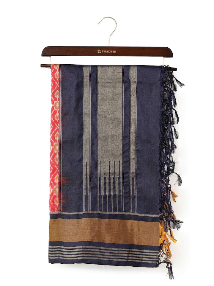 Red & Blue Silk Ikat Zari Dupatta