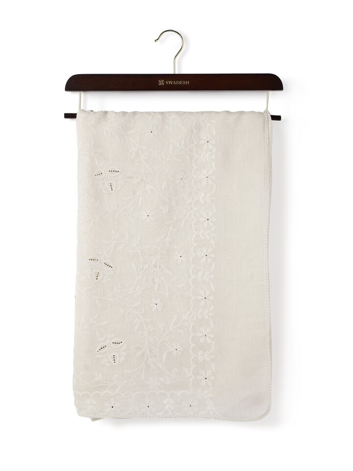 Off-white Cotton Silk Chikankari Dupatta With Tepchi Embroidery