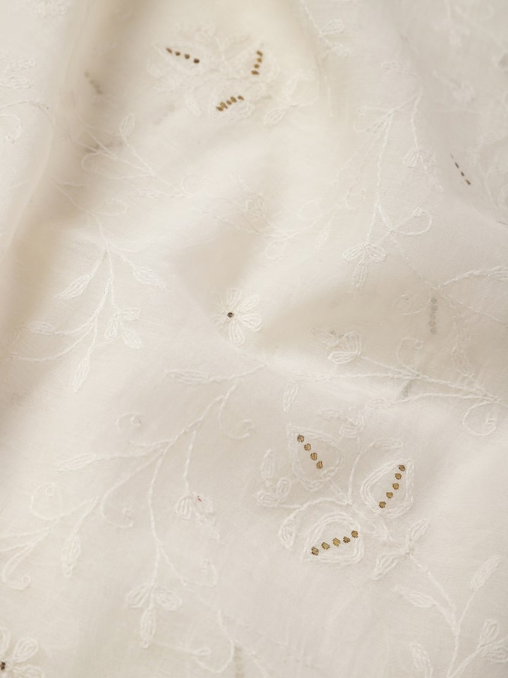 Off-white Cotton Silk Chikankari Dupatta With Tepchi Embroidery
