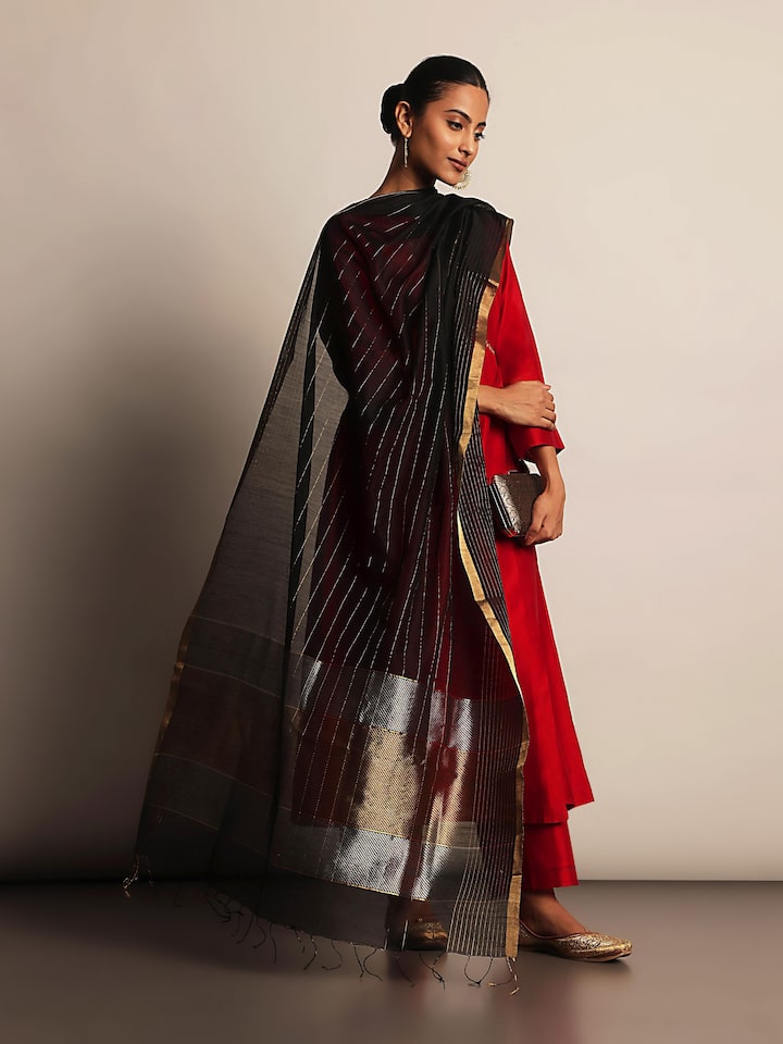 Black Cotton Silk Chanderi Dupatta