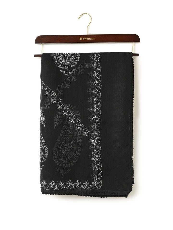 Black & White Cotton Silk Chikankari Dupatta