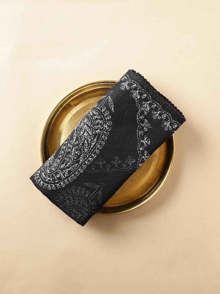 Black & White Cotton Silk Chikankari Dupatta