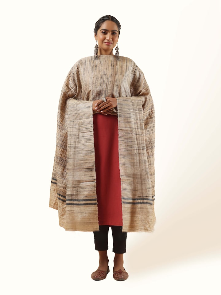 Beige Tussar Silk Dupatta