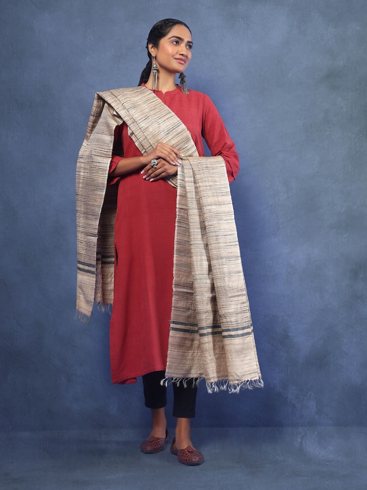 Beige Tussar Silk Dupatta