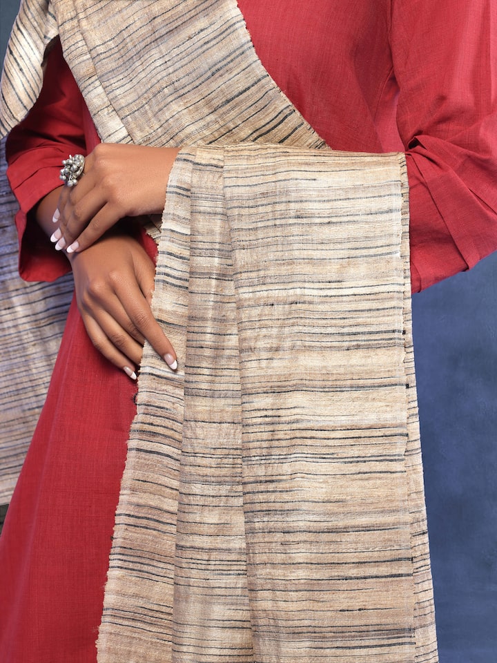 Beige Tussar Silk Dupatta