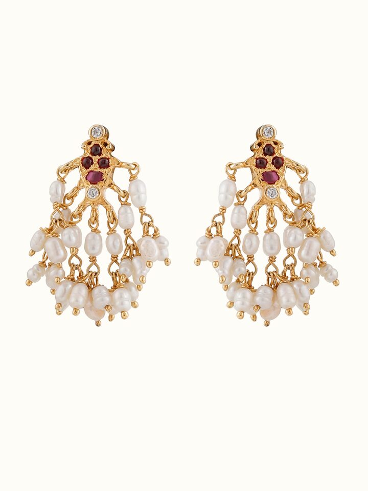 Front view of Guttapusalu Silver Drop Earrings showing the complete piece and design