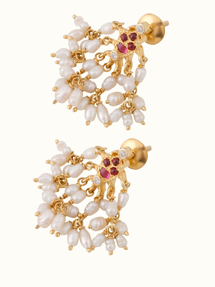 Overview of Guttapusalu Silver Drop Earrings showing the complete piece laid out