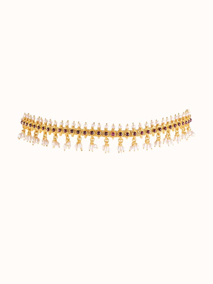 Front view of Guttapusalu Silver Choker showing the complete piece and design