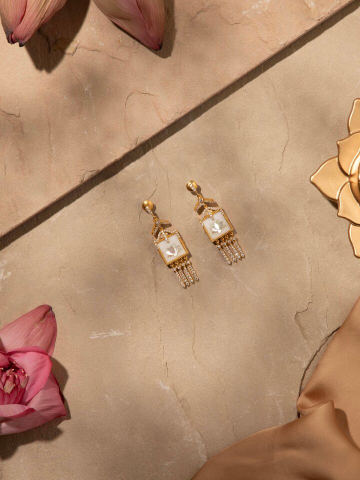Back view of Pacchikari Silver Drop Earrings focusing on the secure clasp and detailed design.