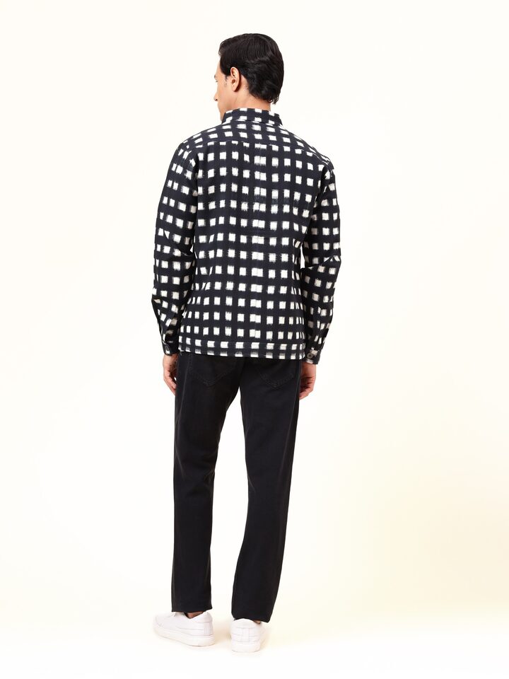 Back view showing full Ikat pattern across the jacket.