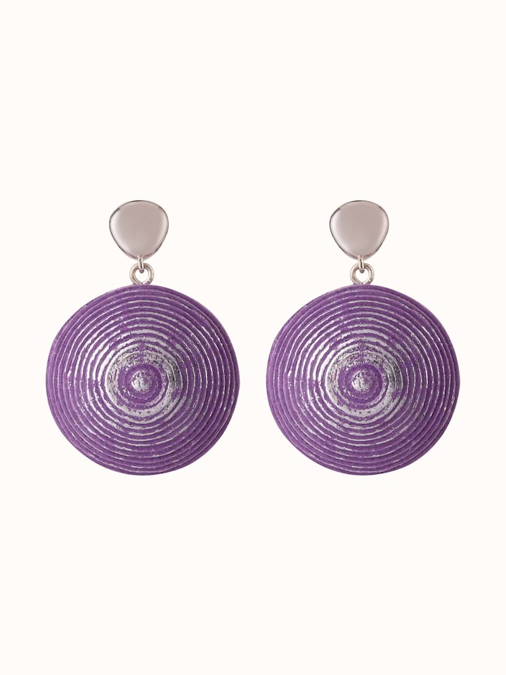 Front view of Blue Meenakari silver hoop earrings highlighting intricate enamel work.