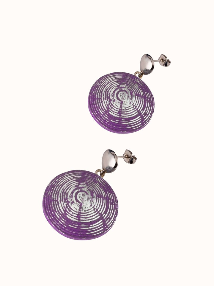 Angled view of Blue Meenakari silver hoop earrings highlighting elegant craftsmanship.
