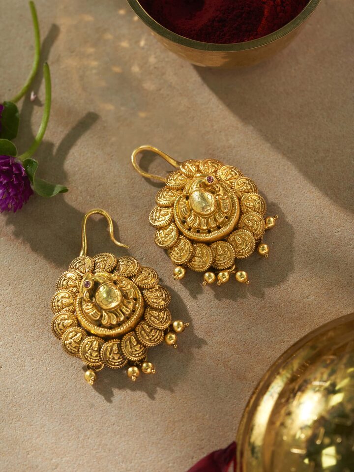 Back view of Nakash Silver Jhumkas featuring the secure hook and traditional design elements.