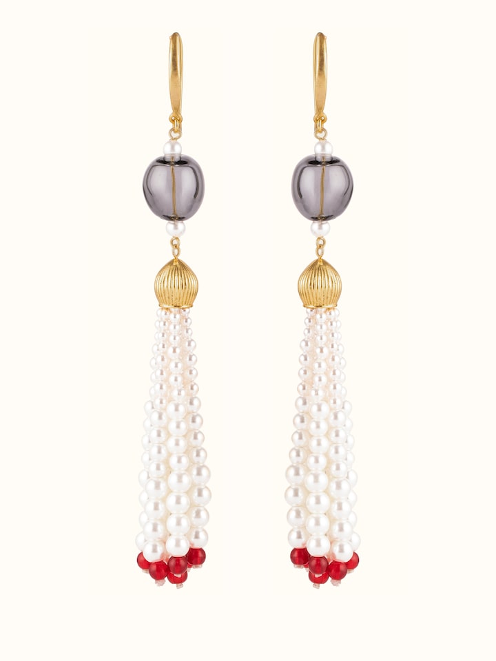 Front view of Nakash Silver Drop Earrings highlighting the elegant silver design and vibrant drop element
