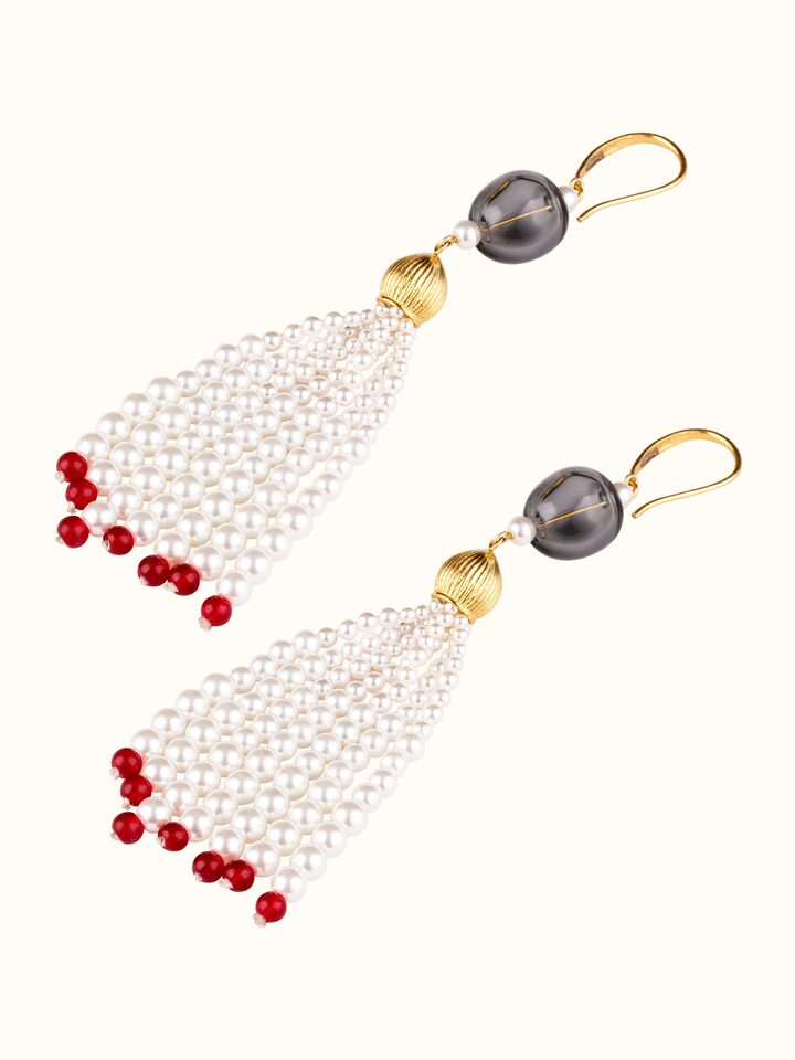 Detailed view of Nakash Silver Drop Earrings highlighting the refined design and shimmering silver finish