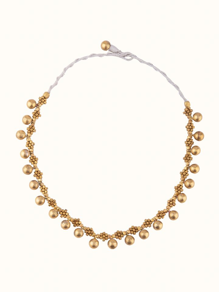 Front view of Dhokra Choker showcasing traditional Dhokra metalwork with intricate patterns and detailed craftsmanship.