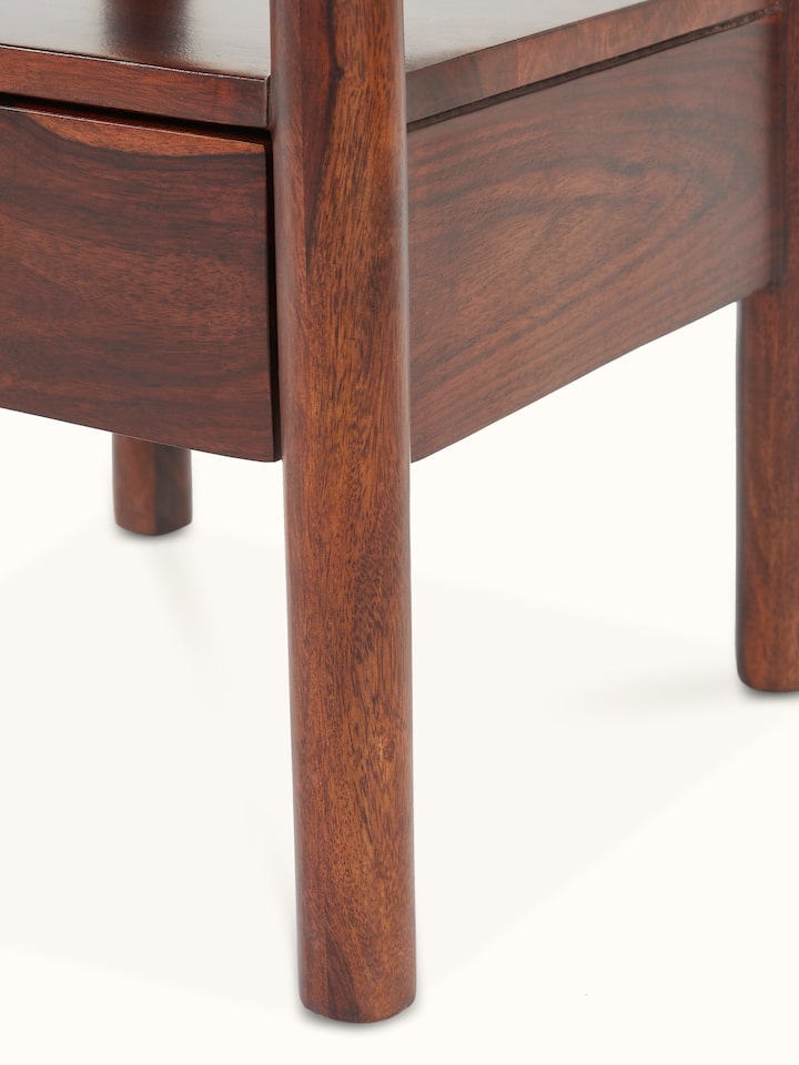 Detailed view of the blue pottery top on Sheesham wood side table, showcasing decorative patterns and fine craftsmanship.