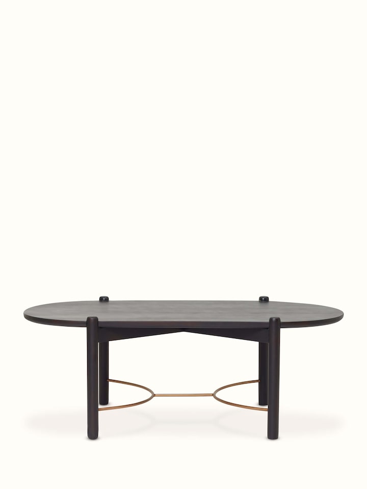 Top view of Sheesham wood coffee tables with brass tarkashi inlay, highlighting the intricate design and craftsmanship.