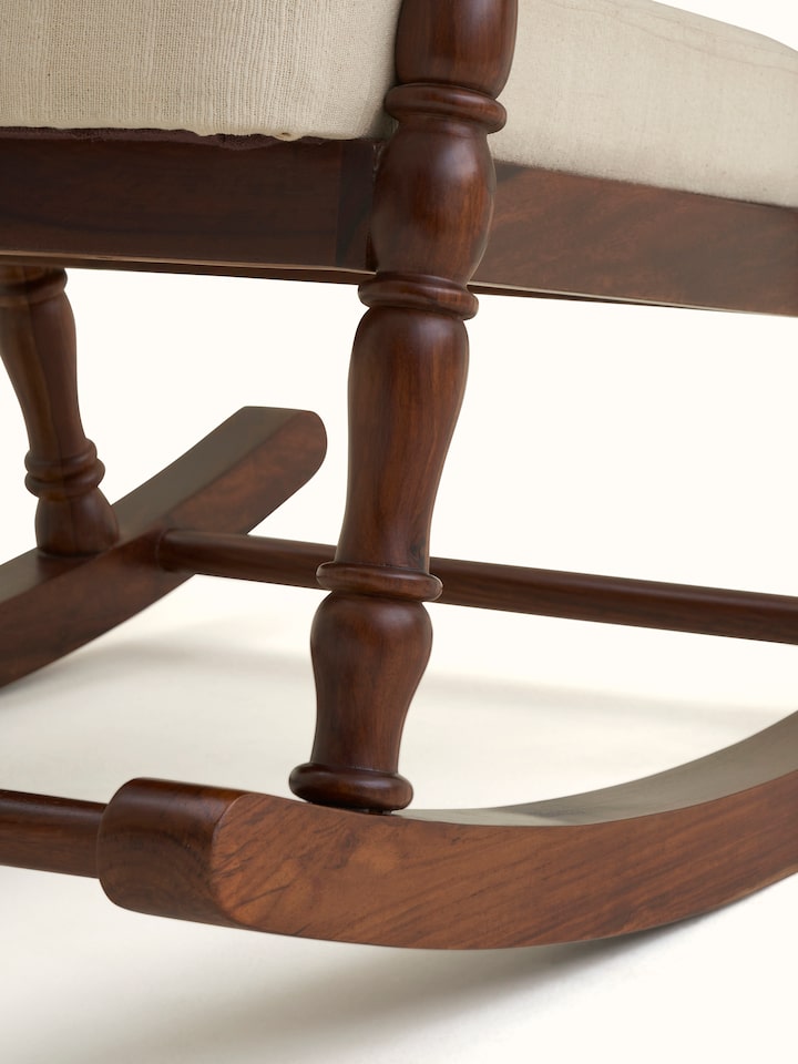 Close-up of the Upholstered Sheesham Wood Rocking Chair