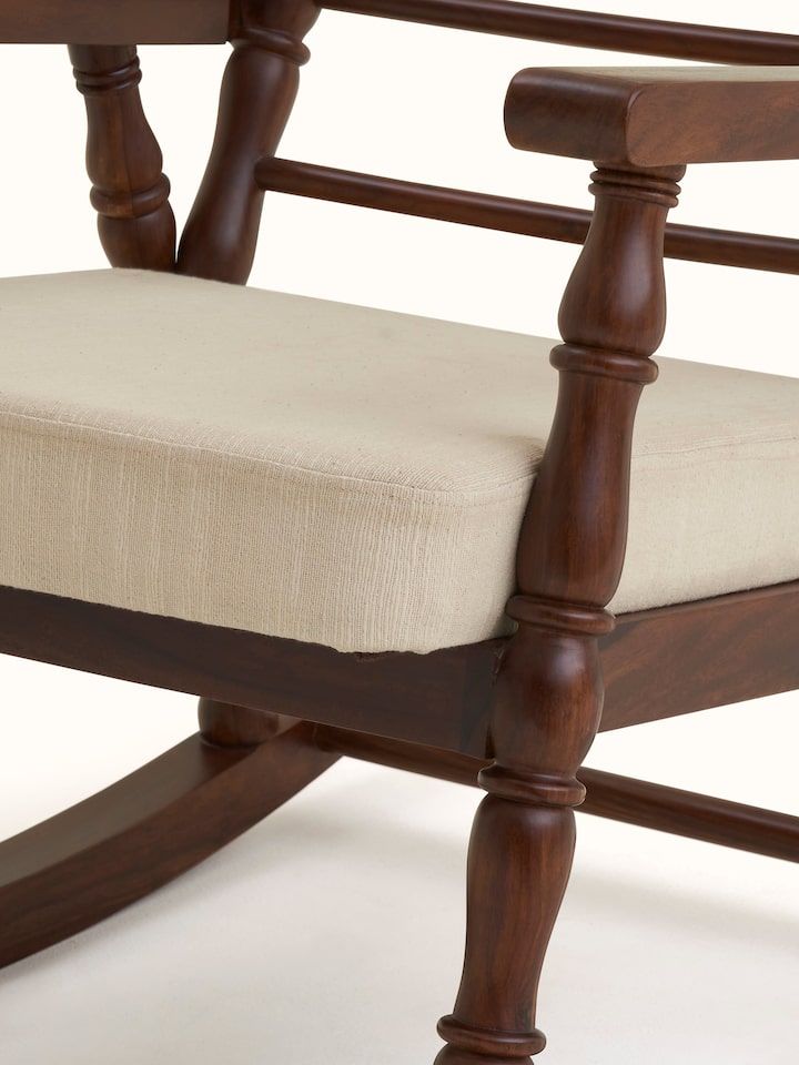 Additional close-up of the Upholstered Sheesham Wood Rocking Chair