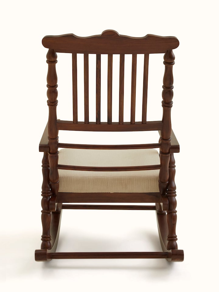 Back view of the Upholstered Sheesham Wood Rocking Chair