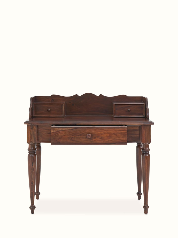Top-down view of the Sheesham wood study table, highlighting the smooth surface and spacious layout