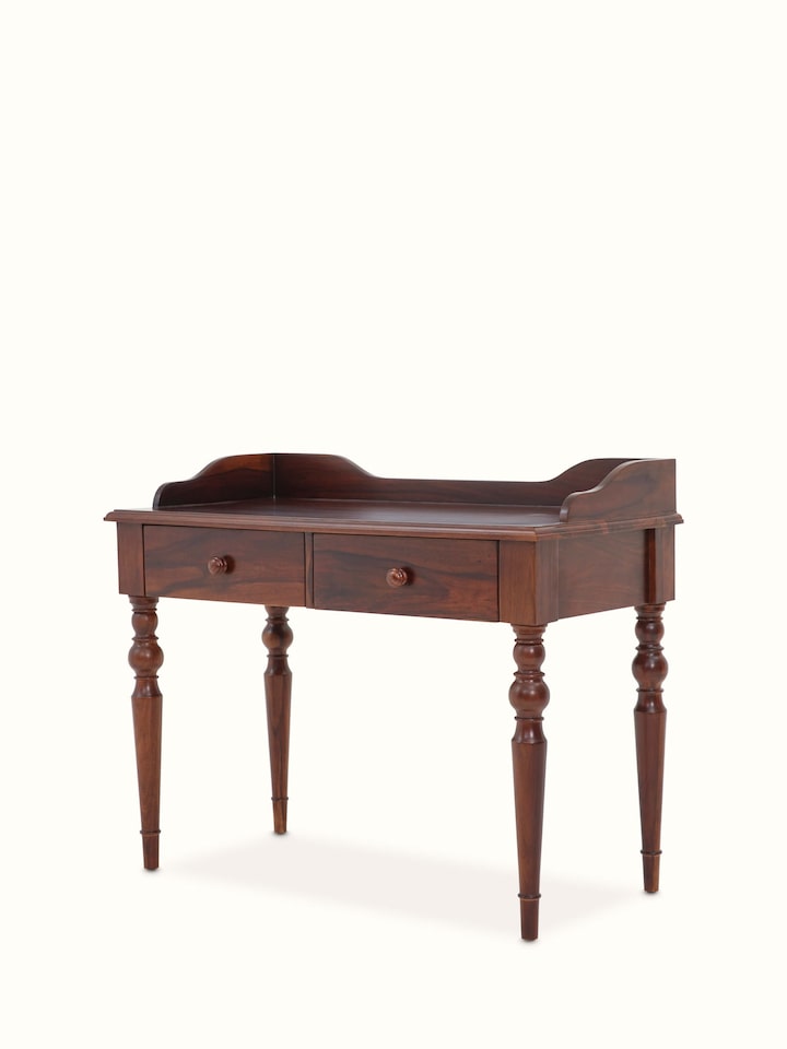 Angled view of the Sheesham Wood Study Table (2 Drawers)