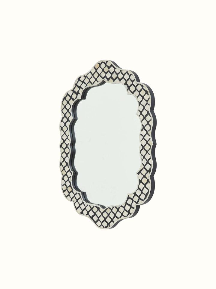 Close-up view of Bone Inlay Wall Mirror highlighting the handcrafted detailing and finish