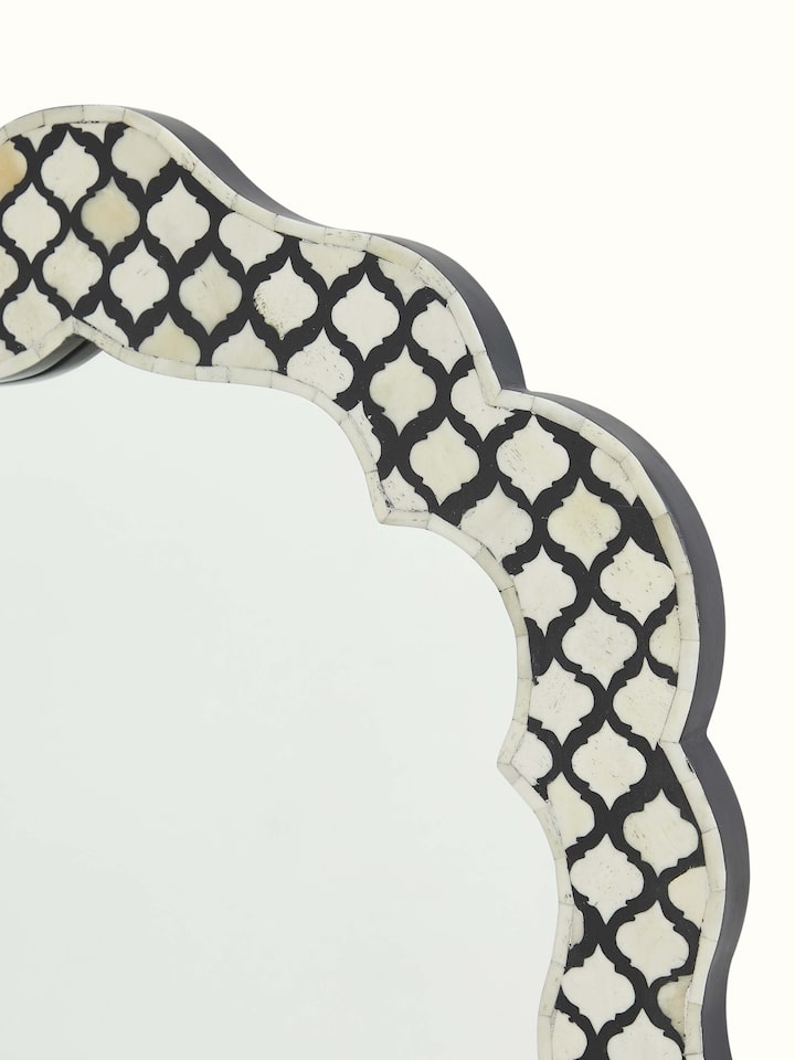 Detail view of Bone Inlay Wall Mirror highlighting the handcrafted detailing and finish