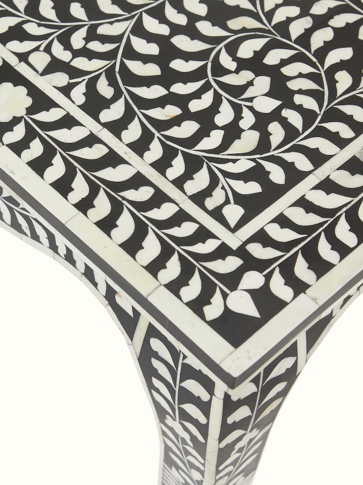 Detailed view of the Bone Inlaid Side Table's inlay design, showcasing the fine craftsmanship and decorative elements