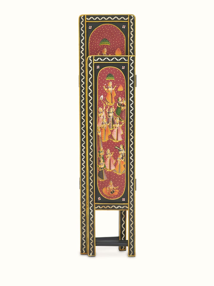 Angled rear view of Miniature Painting Partition Screen highlighting detailed panel design