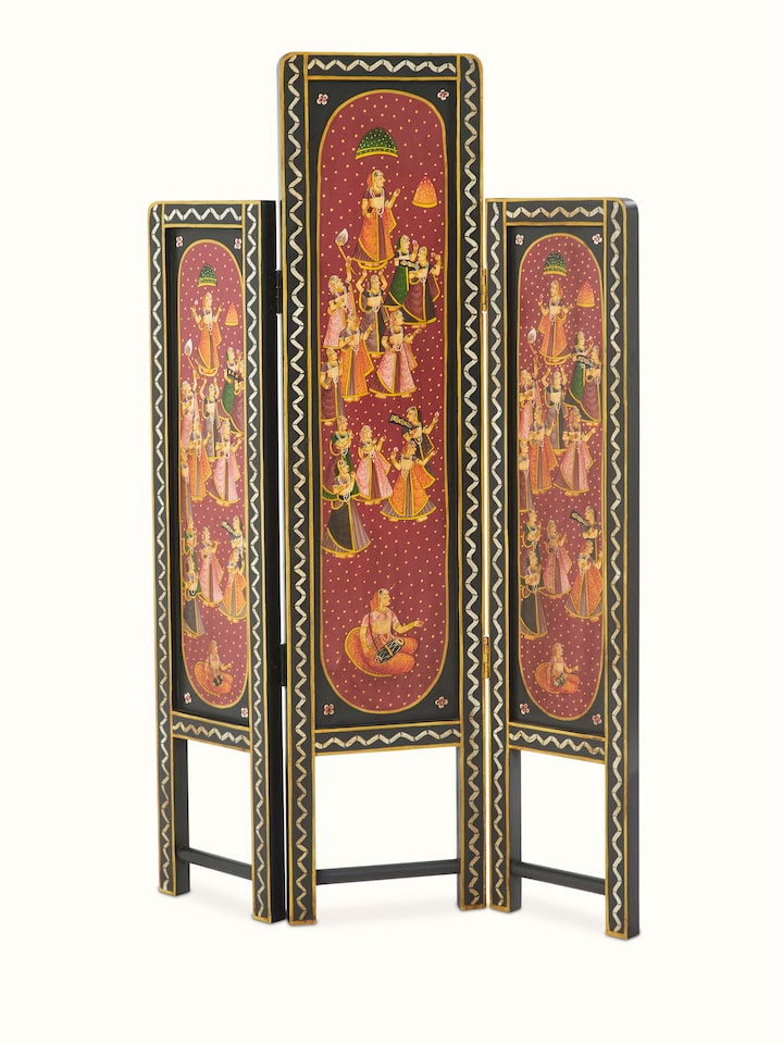 Angled view of Miniature Painting Partition Screen showcasing folding panels