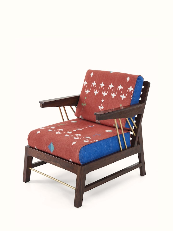 Panja Dhurrie Upholstered Sheesham Wood Armchair