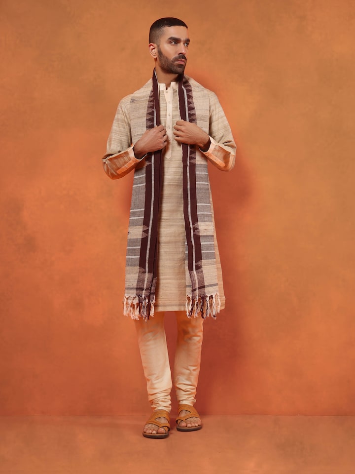Lifestyle image showing the textured weave and earthy tones.