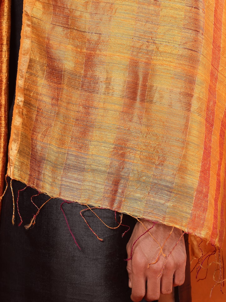 Detail shot emphasizing the texture and artisanal beauty of the Matka silk weave.