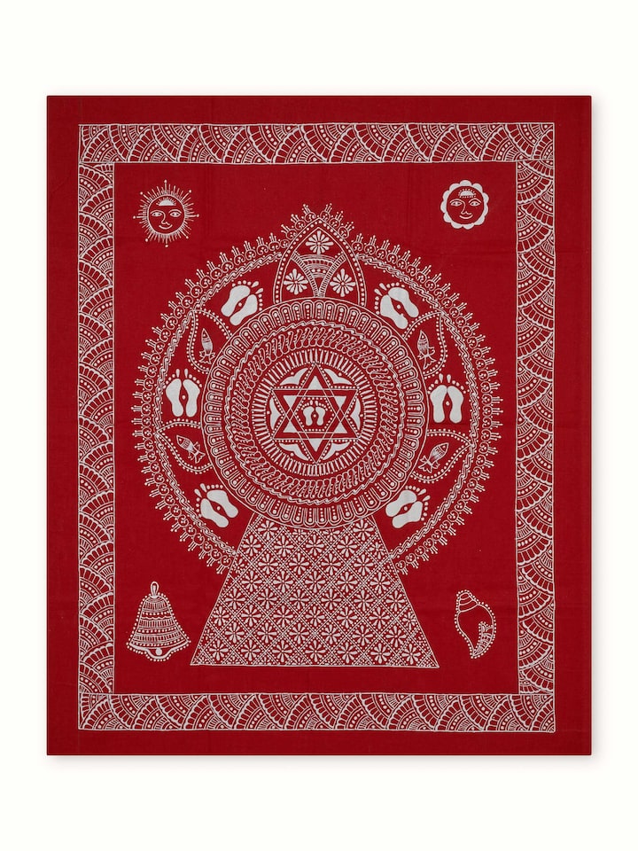 Front view of Aipan Vivah Chowki Painting showing the complete artwork and composition