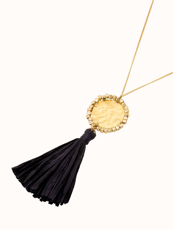 Close-up of Raffia fibre long necklace showing unique craftsmanship