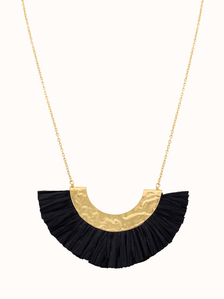 Front view of Raffia Fibre Long Necklace showcasing unique raffia fiber design and style.