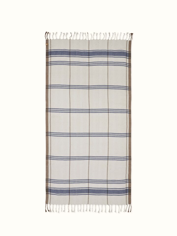 Full view of Sarvika blue checks cotton bath towel (M) showcasing the blue checkered pattern and cotton material.