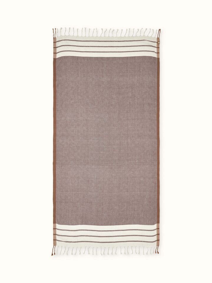Detailed view of Samitha Red Stripe Cotton Bath Towel (L) showing the red stripe pattern and towel texture.