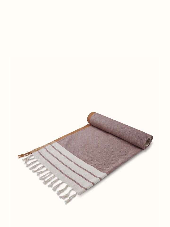 Close-up view of Samitha Red Stripe Cotton Bath Towel (L) focusing on the fabric texture and stripe details.