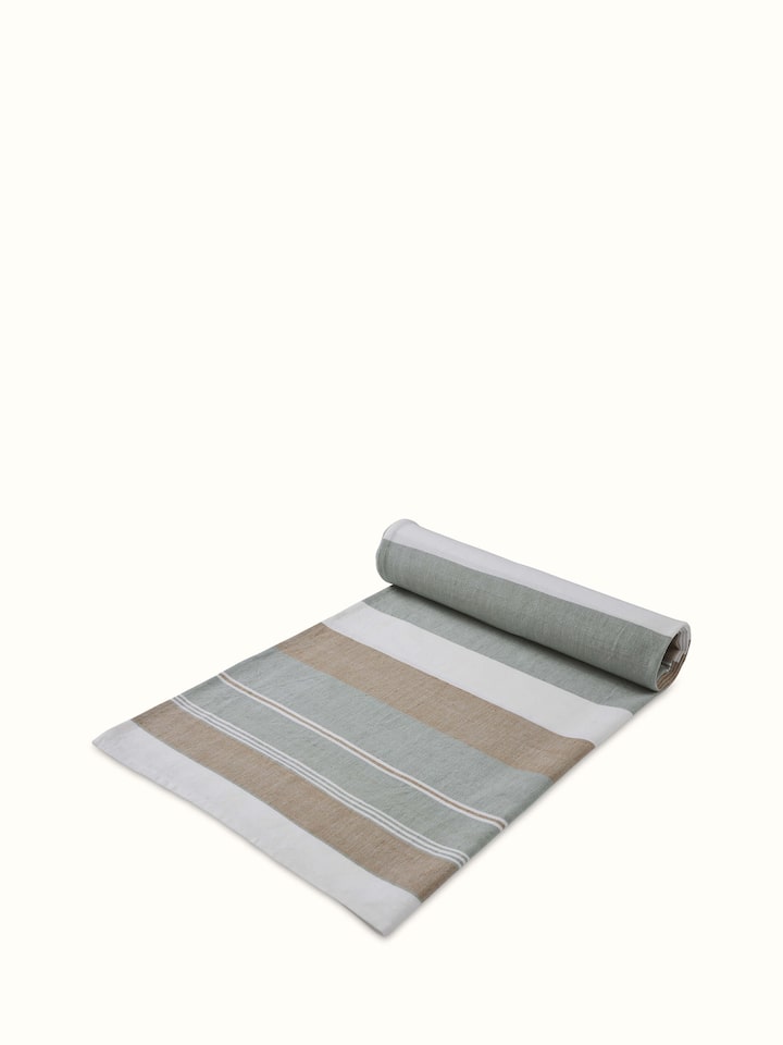 Close-up of the stripes on a green cotton bath towel, highlighting the soft, absorbent fabric.