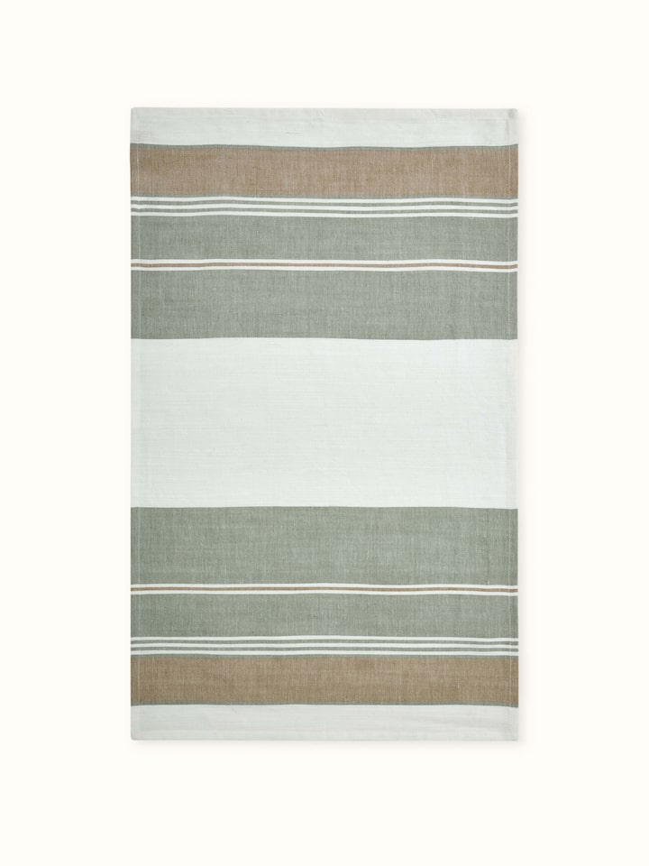 Front view of Aishani green stripe cotton hand towels showing the two-piece set