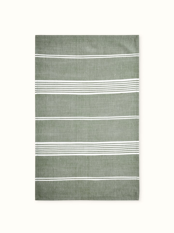 Detailed view of Simhi green stripe cotton hand towels, focusing on the green stripes and the quality of the cotton.