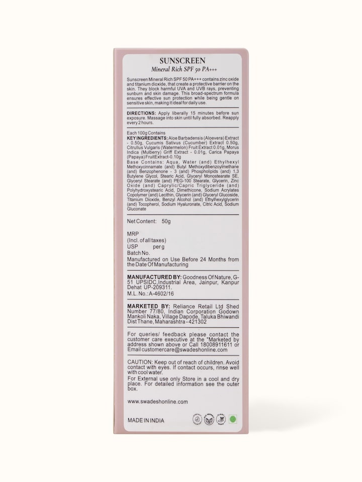 Sunscreen Mineral Rich SPF 50 PA+++