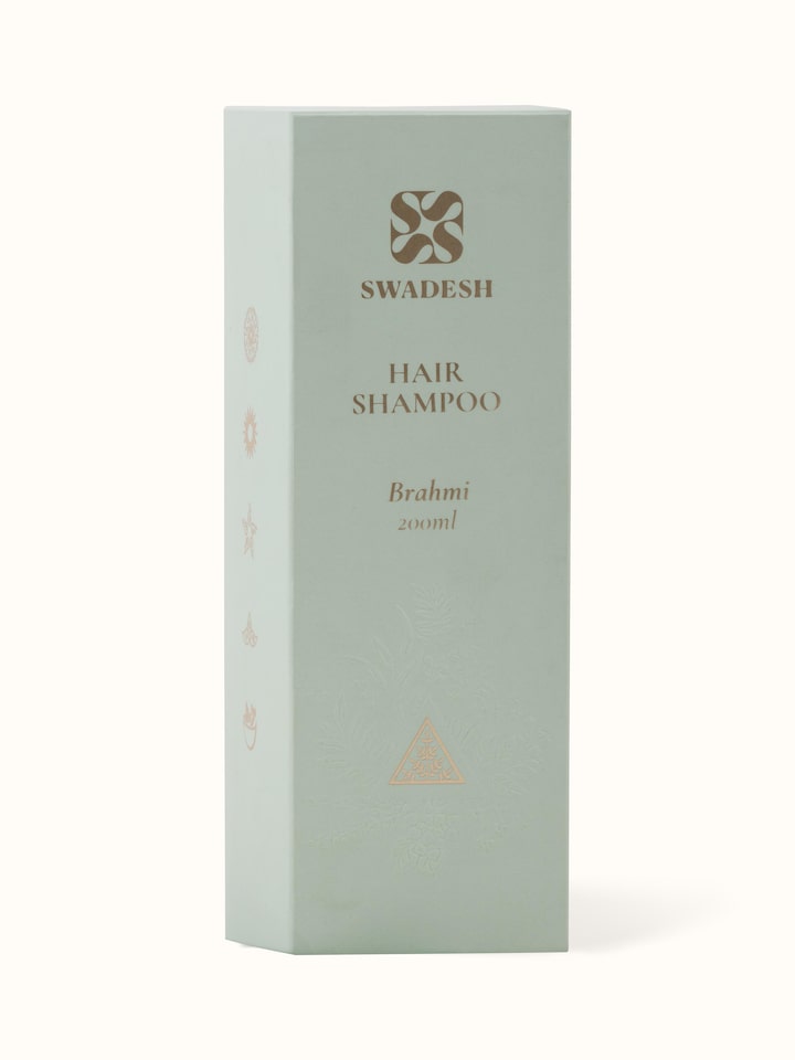 Back view of Hair Shampoo Brahmi showcasing ingredient list and product benefits