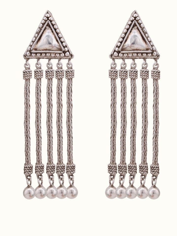 Front view of Silver Drop Earrings showcasing their elegant and modern design.